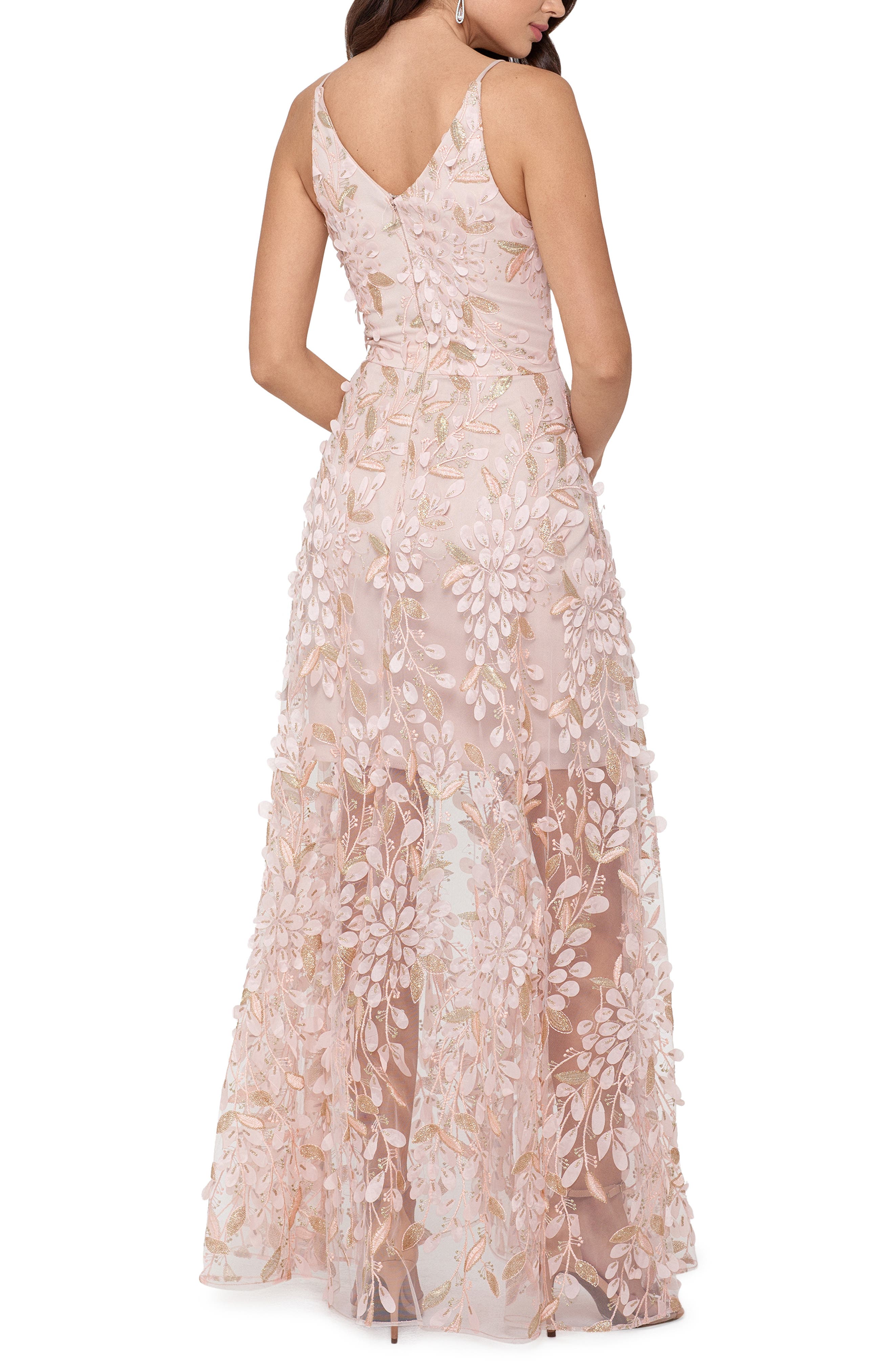 Xscape 3D Floral V-Neck Gown | Nordstrom